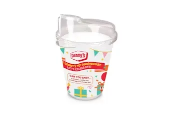 Denny’s Kids Beverage served in a fun cup with straw.
