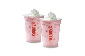 Denny’s Strawberry Shake Pack with creamy strawberry milkshakes topped with whipped cream.